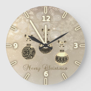Merry Christmas,Christmas Balls, Snowflakes Large Clock