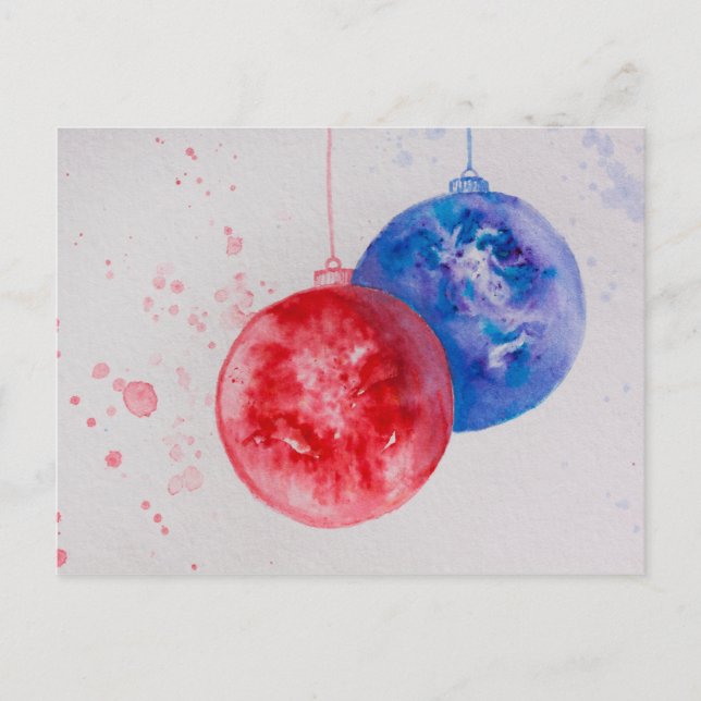 Merry christmas,Christmas balls watercolor Holiday Postcard (Front)