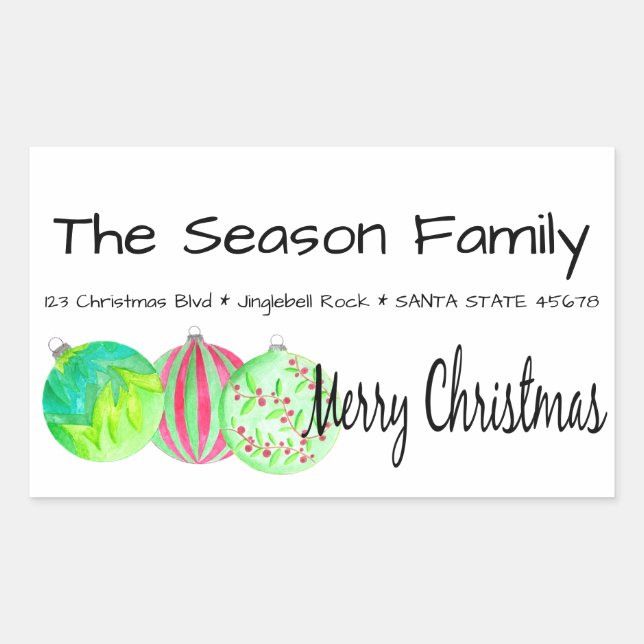 Merry Christmas Christmas baubles watercolor Rectangular Sticker (Front)