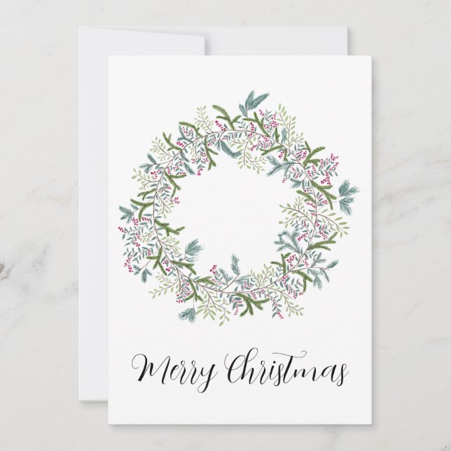 Merry Christmas, Christmas berries wreath Holiday Card (Front)