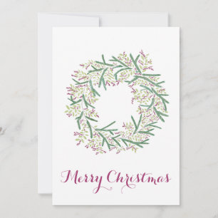 Merry Christmas, Christmas berries wreath Holiday Card