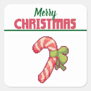 Merry Christmas, Christmas candy cane, Pixel Art Square Sticker