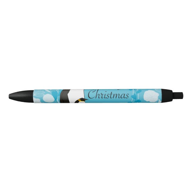 merry christmas, christmas,penguin,flowers,blue, black ink pen (Front)