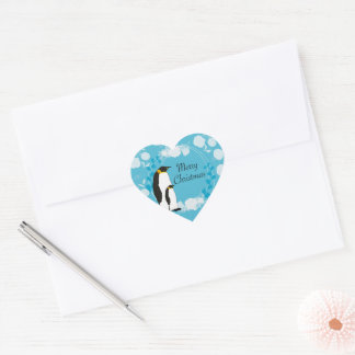 merry christmas, christmas,penguin,flowers,blue, heart sticker