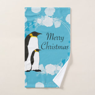 merry christmas, christmas,penguin,flowers hand towel