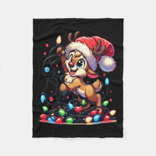 Merry Christmas Christmas Reindeer Christmas Light Fleece Blanket