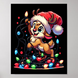 Merry Christmas Christmas Reindeer Christmas Light Poster
