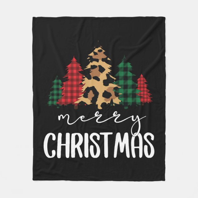 Merry Christmas Christmas Svg Leopard Tree Fleece Blanket (Front)