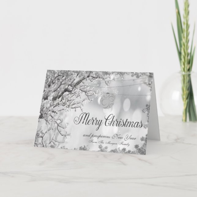 Merry Christmas,Christmas Tree, Ball Holiday Card (Front)