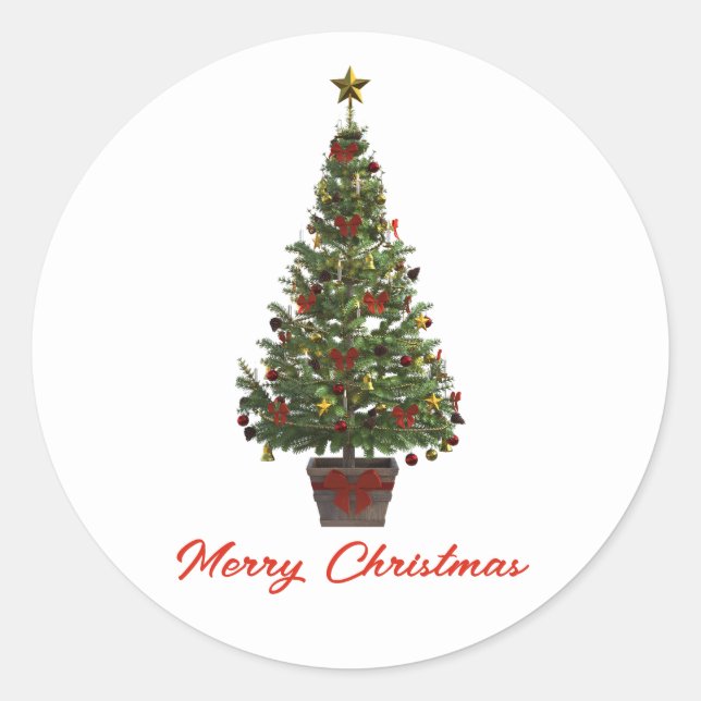 Merry Christmas. Christmas Tree Classic Round Sticker (Front)