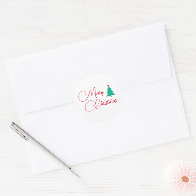 Merry Christmas Christmas Tree Classic Round Sticker (Envelope)