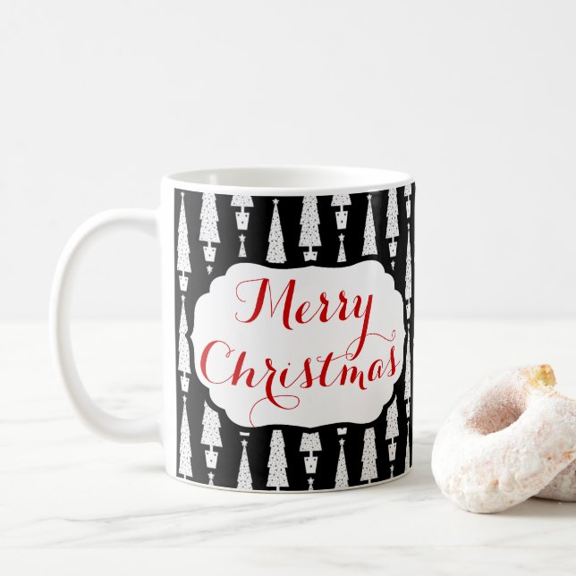 Merry Christmas Christmas Tree Holiday 2 Sided Coffee Mug (With Donut)