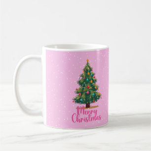 Merry Christmas, Christmas Tree, Pink, Holiday  Coffee Mug