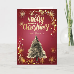 Merry Christmas, Christmas Tree Red Holiday Card