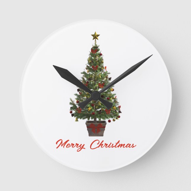 Merry Christmas. Christmas Tree Round Clock (Front)
