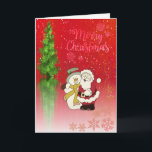 Merry Christmas,Christmas Tree,Santa Claus Snowman Holiday Card<br><div class="desc">Elegant christmas tree and santa claus with snowman  on red background and a sentimental verse inside.</div>