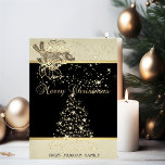 Merry Christmas,Christmas Tree ,Stars,Bell Holiday Card<br><div class="desc">Elegant christmas tree  , bell on black cream    background and  a sentimental verse inside.</div>