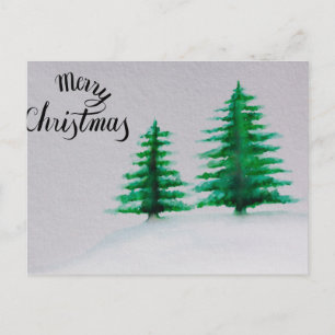 Merry christmas,Christmas tree watercolor Holiday Postcard