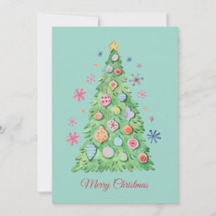 Merry Christmas, Christmas tree watercolours Holiday Card
