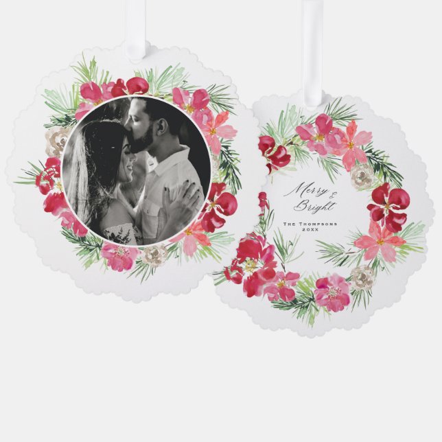 Merry Christmas Christmas Wreath Tree Decoration Card (Front/Back)