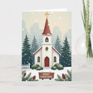 Merry Christmas Church Snow Card
