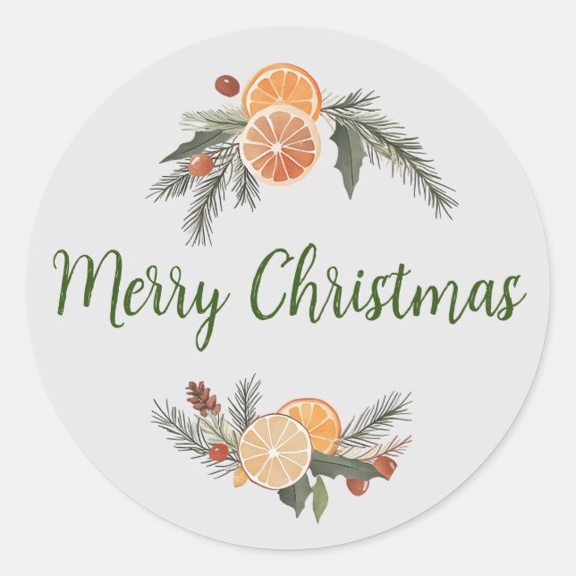 Merry Christmas Citrus fruit Round Stickers (Front)