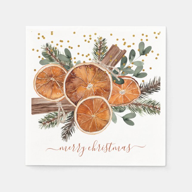 Merry Christmas Citrus Pine Holiday  Napkin (Front)