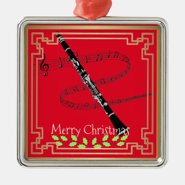 Merry Christmas Clarinet Metal Tree Decoration (Front)