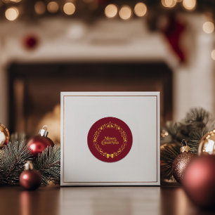 Merry Christmas Classic Nordic Red Holiday Round Sticker