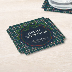 Merry Christmas Classic Preppy Tartan Plaid Paper Coaster