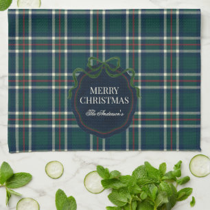 Merry Christmas Classic Preppy Tartan Plaid Tea Towel