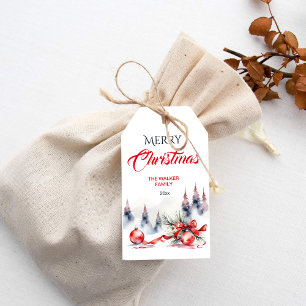 Merry Christmas classic red baubles and pines Gift Tags