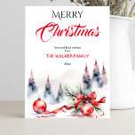 Merry Christmas classic red baubles and pines Holiday Postcard<br><div class="desc">Merry Christmas classic traditional red baubles and red ribbon snowy fir trees watercolor postcard</div>