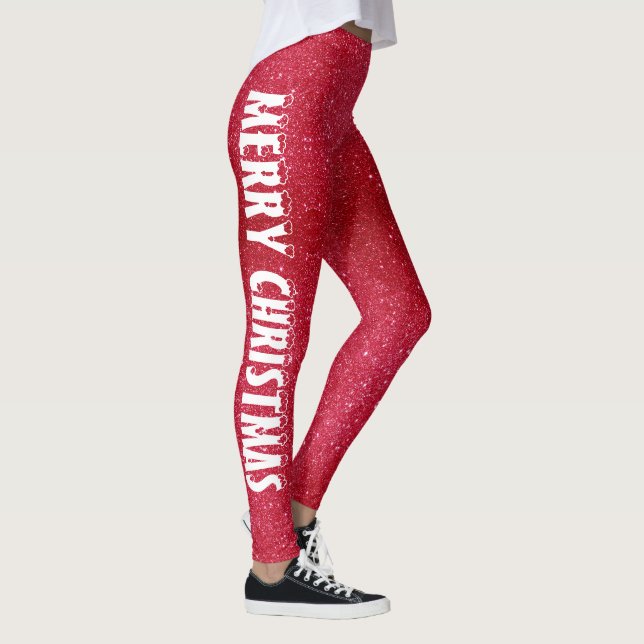 Merry Christmas Classic Red Glitter Leggings (Right)