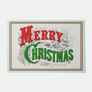 Merry Christmas Classic Red Green Holiday Doormat