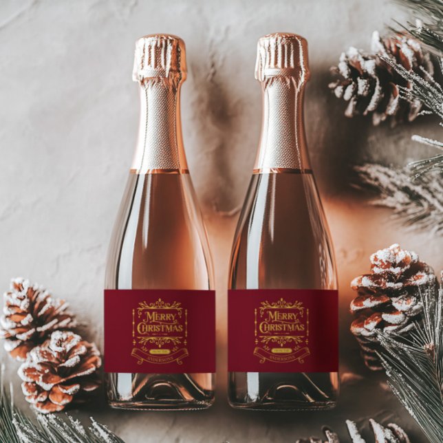 Merry Christmas Classic Red  Sparkling Wine Label (Merry Christmas Classic Red Sparkling Wine Label)