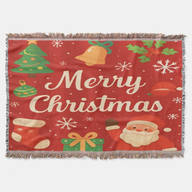 Merry Christmas Classic Red Throw Blanket (Front)