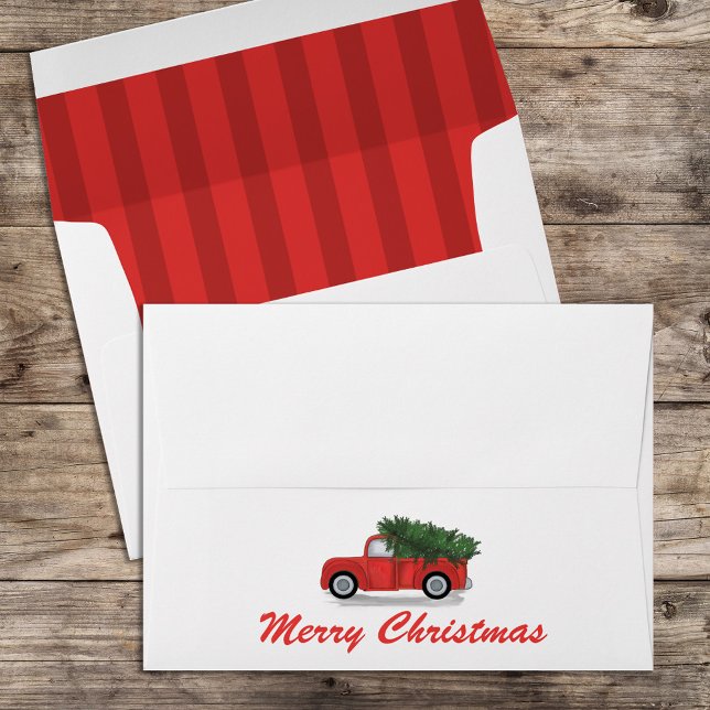 Merry Christmas Classic Red Truck Envelope (Merry Christmas holiday rustic red truck envelope.)