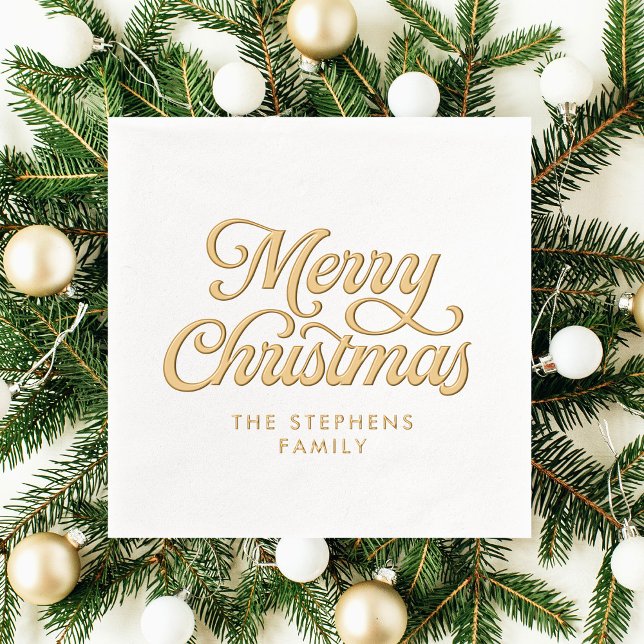 Merry Christmas classic retro script holiday party Foil Napkins (Creator Uploaded)