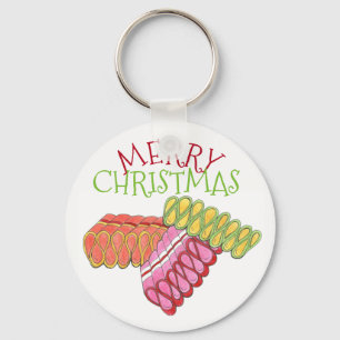 Merry Christmas Classic Ribbon Hard Candy Holiday Key Ring