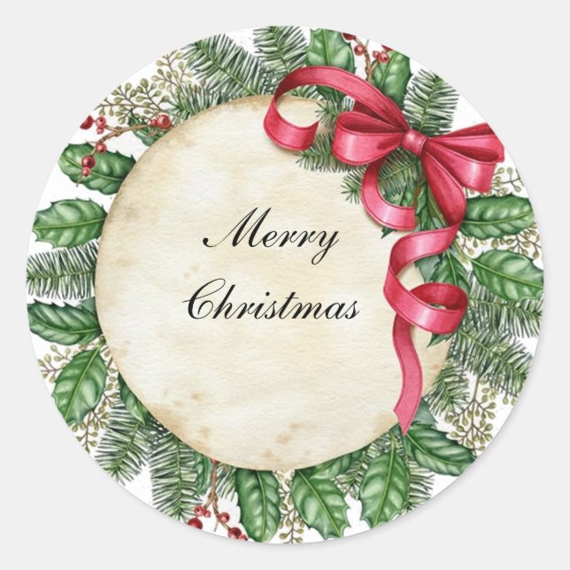 Merry Christmas Classic Round Sticker (Front)