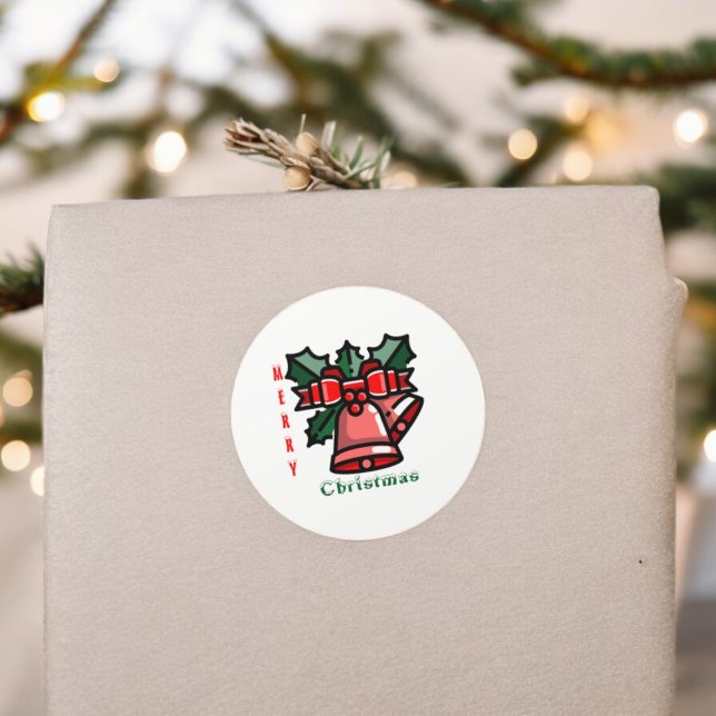 Merry Christmas Classic Round Sticker (christmas bells party theme sticker,birthday party sticker,gift pack,envelope,return gift sticker)