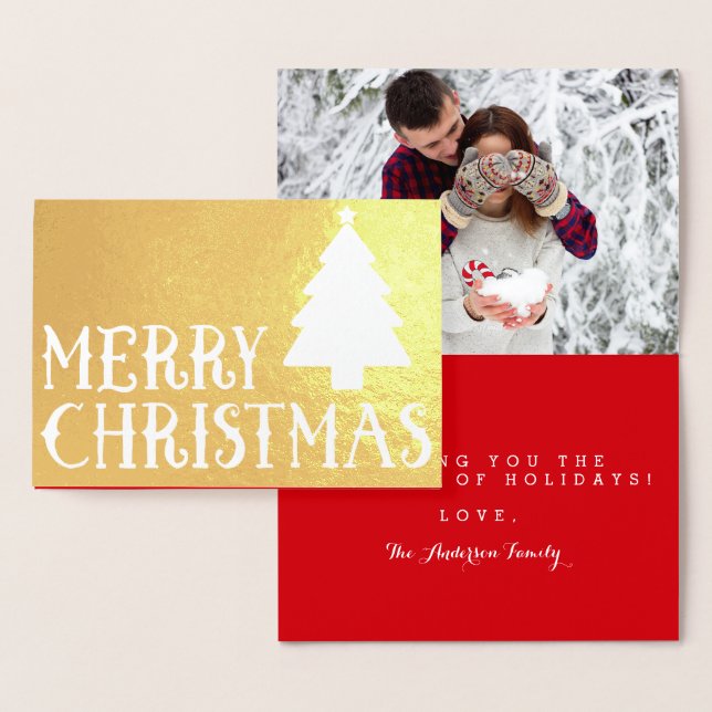 Merry Christmas Classic Tree Photo Theme Foil Card (Display)