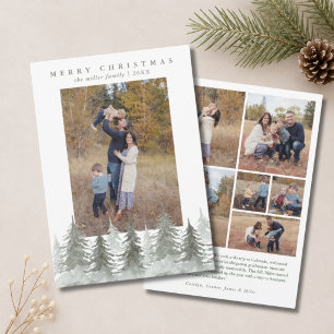 Merry Christmas Classic Watercolor Trees 5 Photo Holiday Card