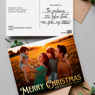 Merry Christmas Classic Whimsical Gold Photo Foil Holiday Postcard