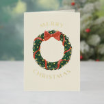 Merry Christmas Classic Wreath Gold Foil Holiday Card<br><div class="desc">Original illustration by Becky Nimoy. Real foil details on the outside; choose from gold or silver foil; background colour is also editable; add your own text and/or photos inside</div>
