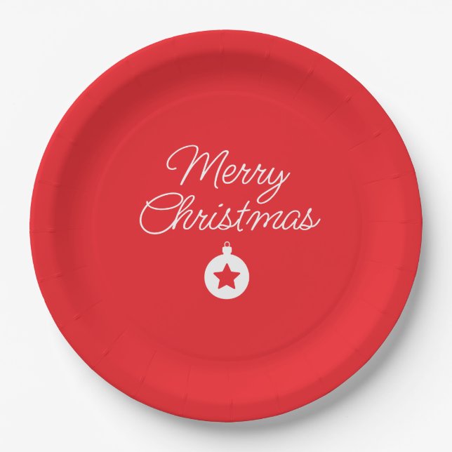 Merry Christmas Classical Unique Minimalist Plain Paper Plate (Front)