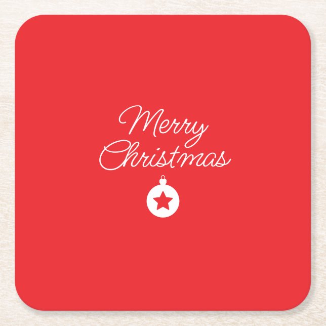 Merry Christmas Classical Unique Minimalist Plain Square Paper Coaster (Front)