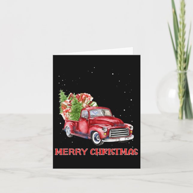Merry Christmas Clic Red Truck Tree Family Xmas  Card (Front)