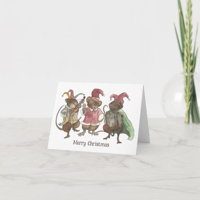 Merry Christmas Clown Mice Holiday Card (Front)